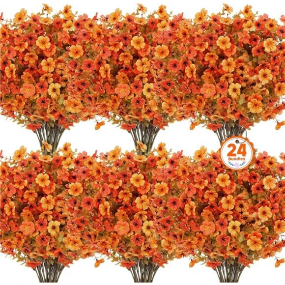 Ouddy Decor 24 Bundles Artificial Fall Flowers for Outdoors, Fake Mums Silk - Picture 1 of 7